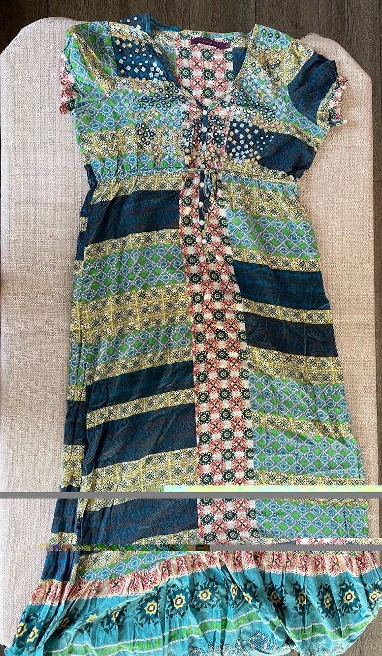 Rapsodia Patchwork Maxi Dress Multicolor Beaded Boho Size M
